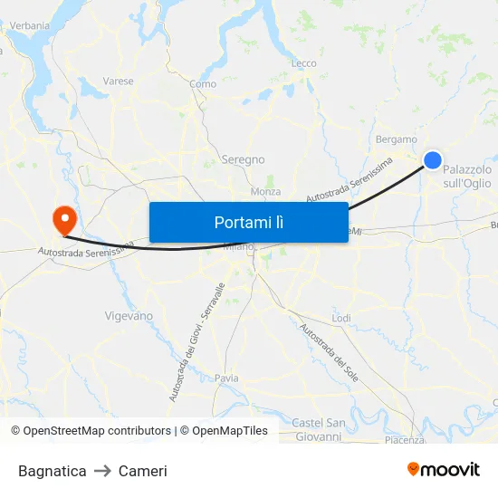 Bagnatica to Cameri map