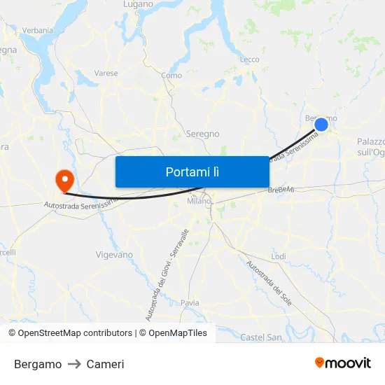 Bergamo to Cameri map