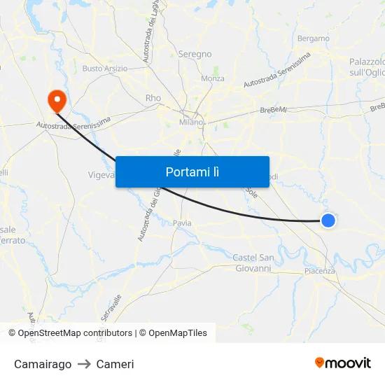 Camairago to Cameri map