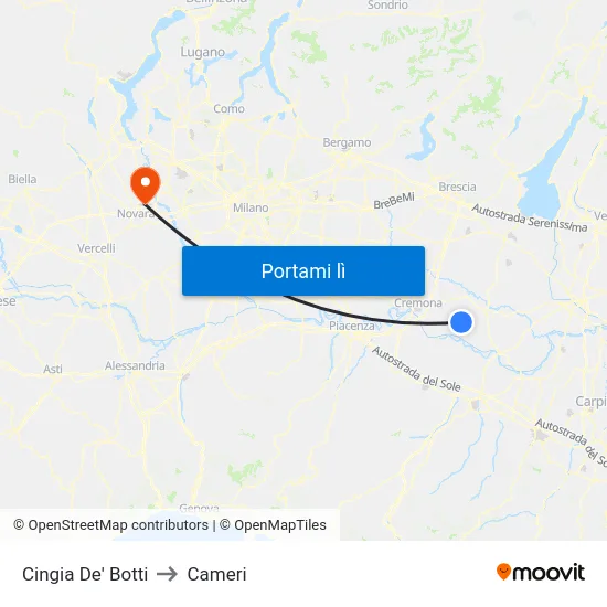 Cingia De' Botti to Cameri map