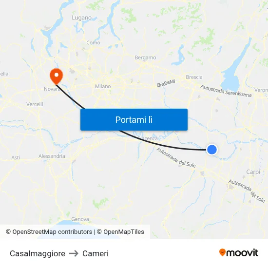 Casalmaggiore to Cameri map