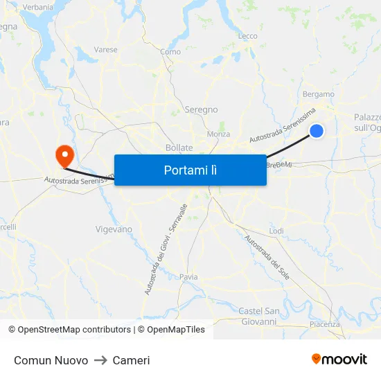 Comun Nuovo to Cameri map