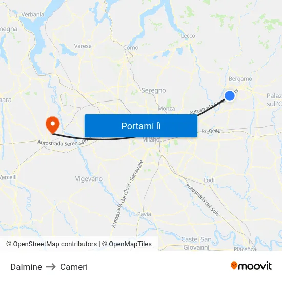 Dalmine to Cameri map