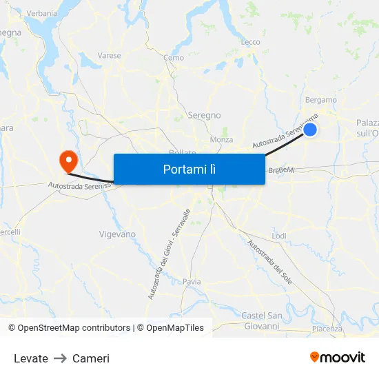 Levate to Cameri map