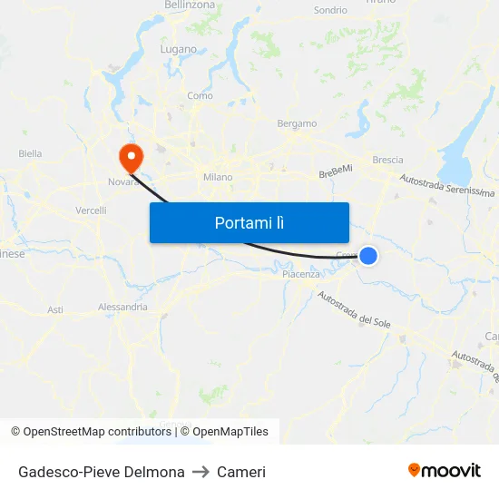 Gadesco-Pieve Delmona to Cameri map