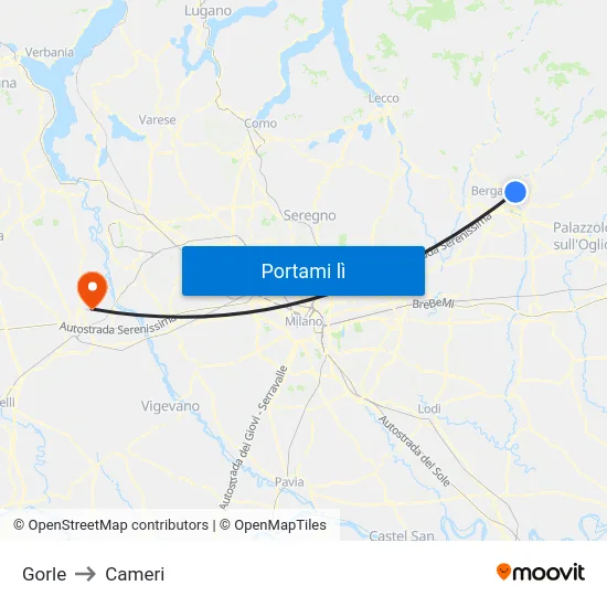 Gorle to Cameri map