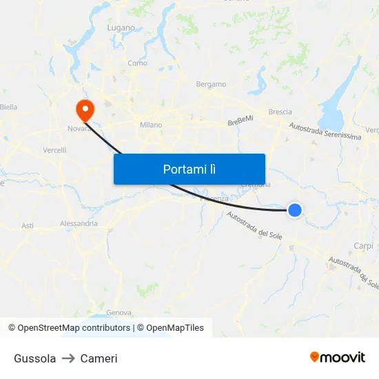 Gussola to Cameri map