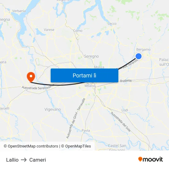 Lallio to Cameri map