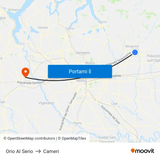 Orio Al Serio to Cameri map