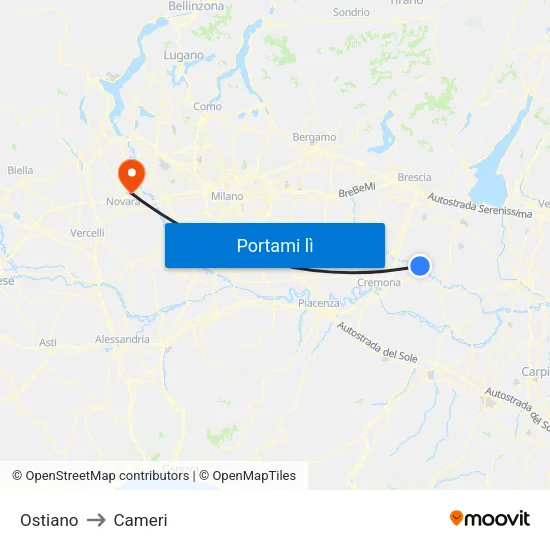 Ostiano to Cameri map