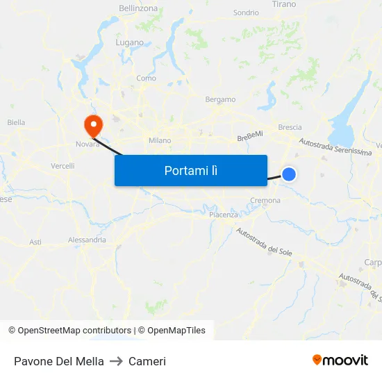 Pavone Del Mella to Cameri map