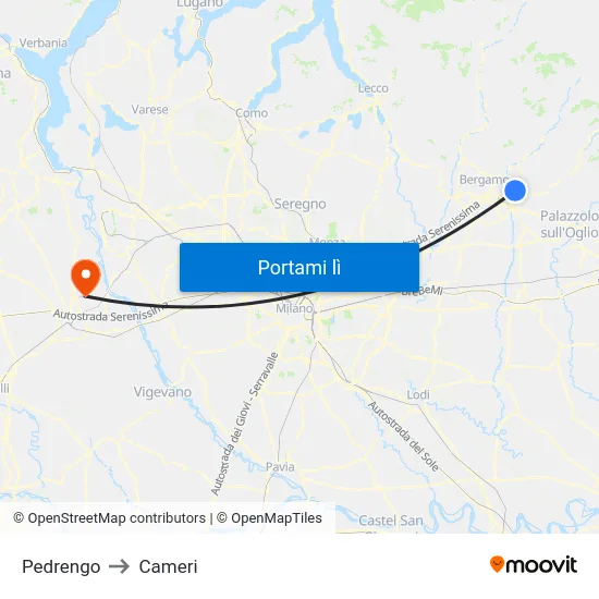 Pedrengo to Cameri map