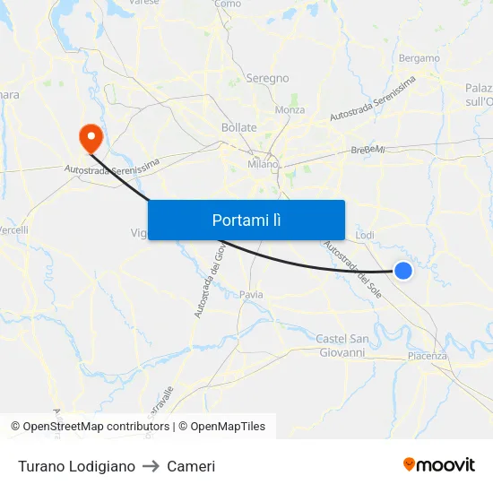 Turano Lodigiano to Cameri map