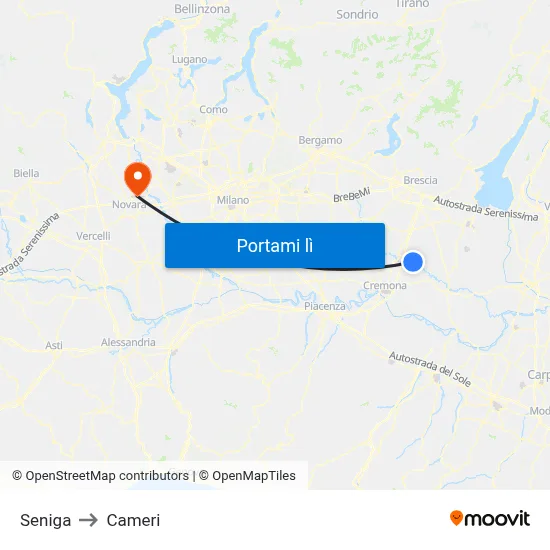 Seniga to Cameri map