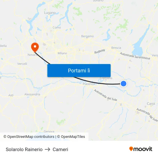 Solarolo Rainerio to Cameri map