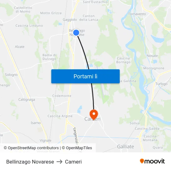 Bellinzago Novarese to Cameri map