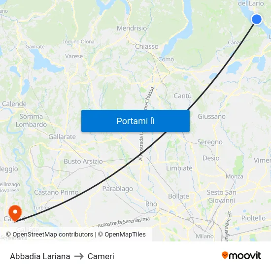 Abbadia Lariana to Cameri map