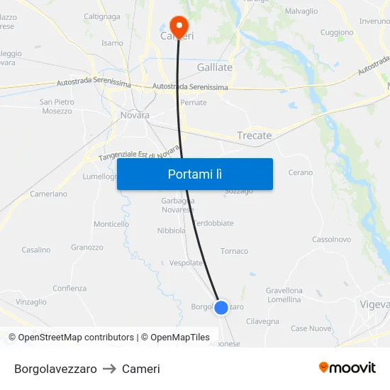 Borgolavezzaro to Cameri map