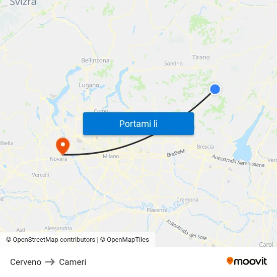 Cerveno to Cameri map