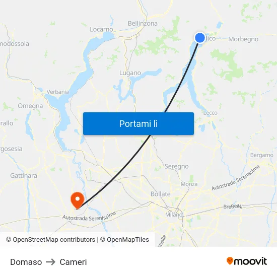Domaso to Cameri map