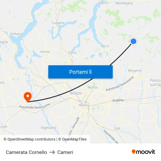 Camerata Cornello to Cameri map