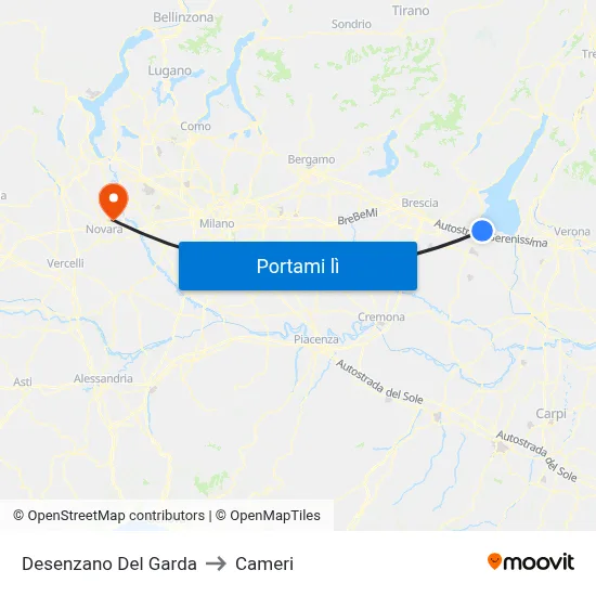 Desenzano Del Garda to Cameri map