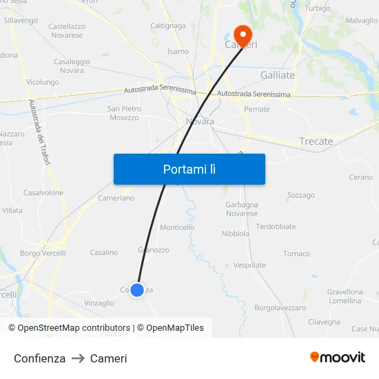 Confienza to Cameri map