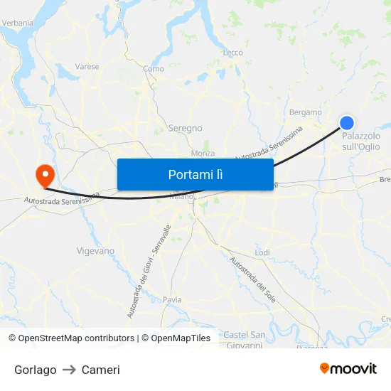 Gorlago to Cameri map