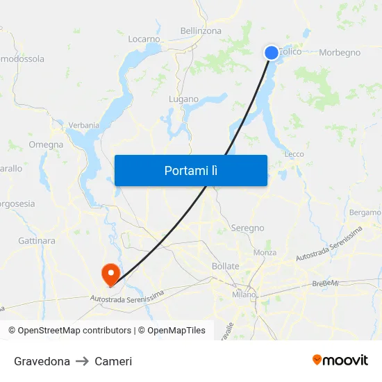Gravedona to Cameri map
