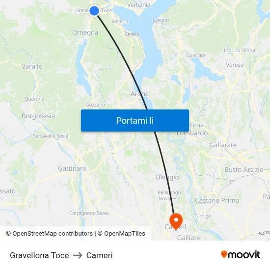 Gravellona Toce to Cameri map