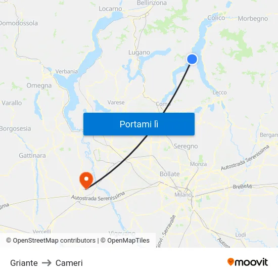 Griante to Cameri map