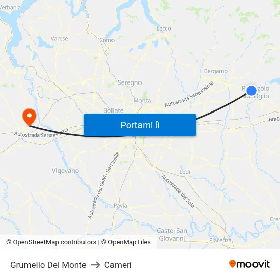 Grumello Del Monte to Cameri map