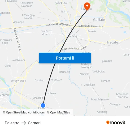 Palestro to Cameri map