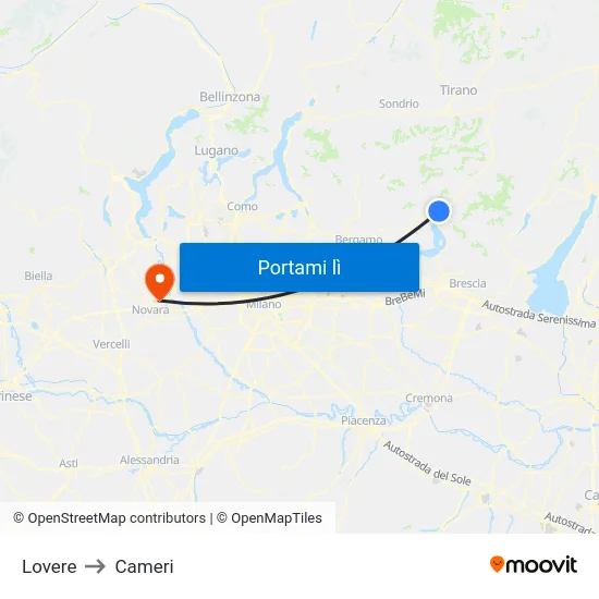 Lovere to Cameri map