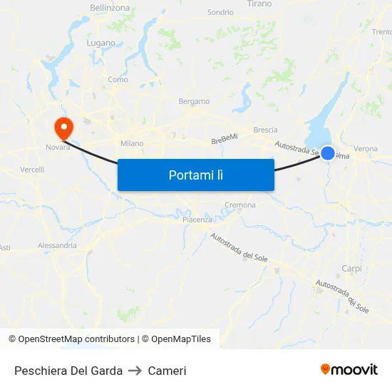 Peschiera Del Garda to Cameri map