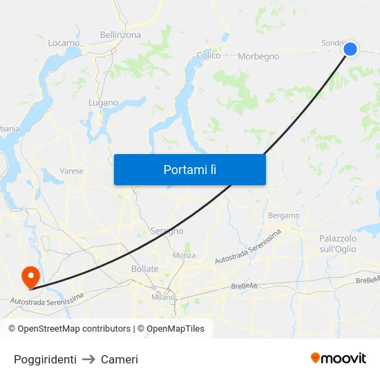 Poggiridenti to Cameri map