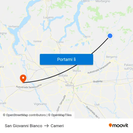 San Giovanni Bianco to Cameri map