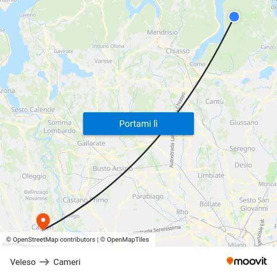 Veleso to Cameri map
