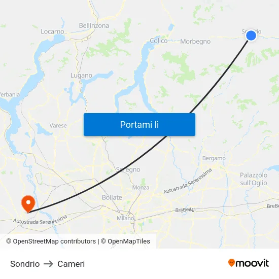 Sondrio to Cameri map