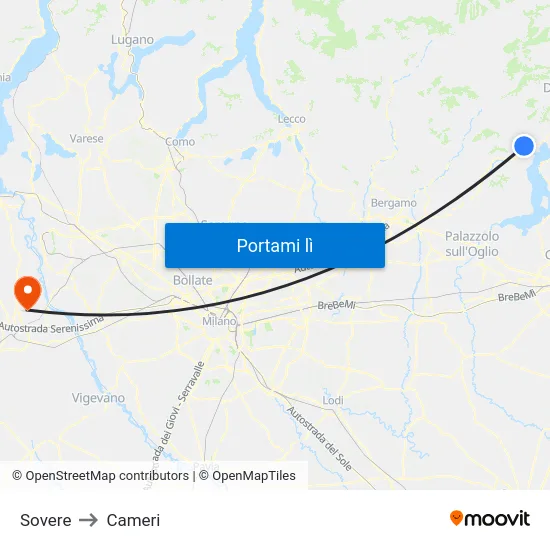 Sovere to Cameri map