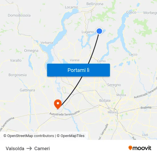 Valsolda to Cameri map