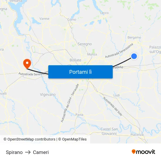 Spirano to Cameri map