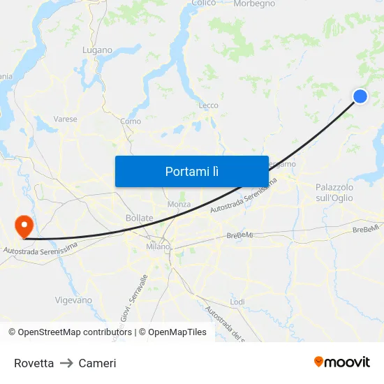 Rovetta to Cameri map