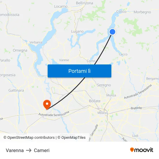 Varenna to Cameri map