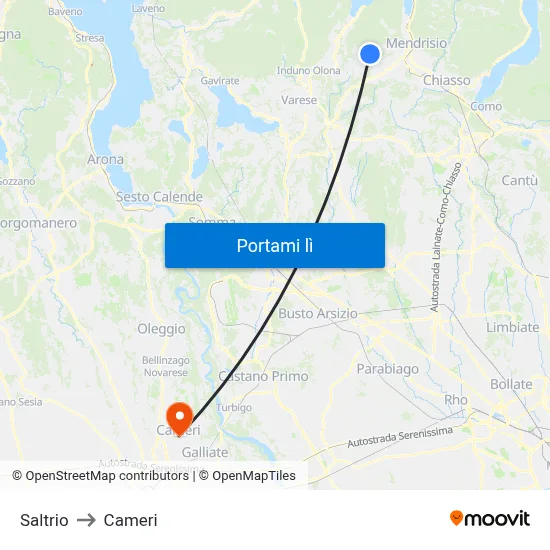 Saltrio to Cameri map