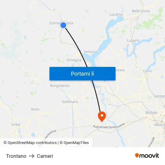 Trontano to Cameri map