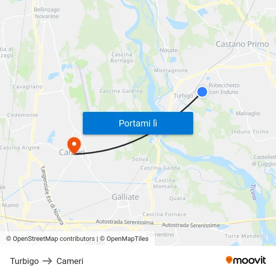 Turbigo to Cameri map