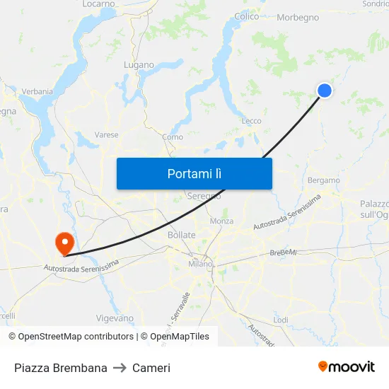 Piazza Brembana to Cameri map