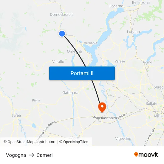 Vogogna to Cameri map