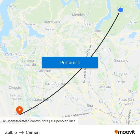 Zelbio to Cameri map